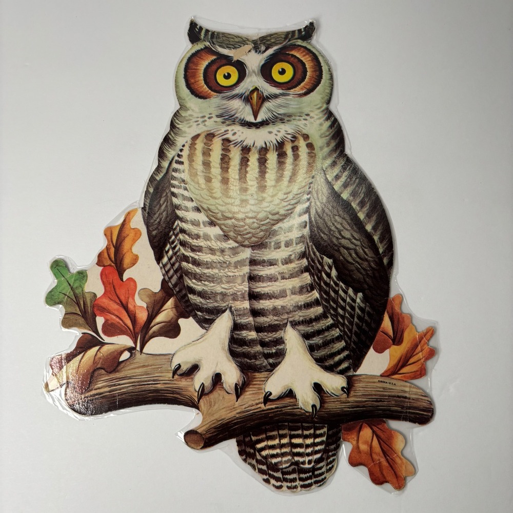 Vintage Eureka USA Owl‎ Sitting on Branch Cutout Halloween Autumn Decor